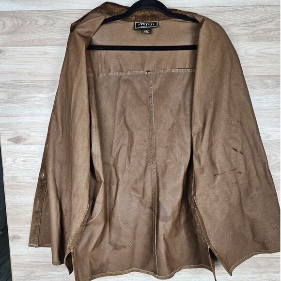 Express Vintage Brown Suede 100% Leather Collared Shirt Jacket Womens Medium - Picture 7 of 10